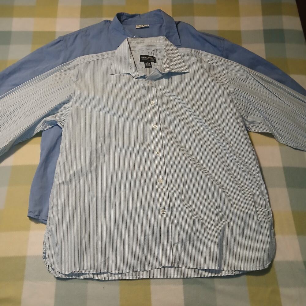 Steve & Barrys Button-Up Up Long Sleeve Shirts Blue And Blue Striped Lot Of 2...